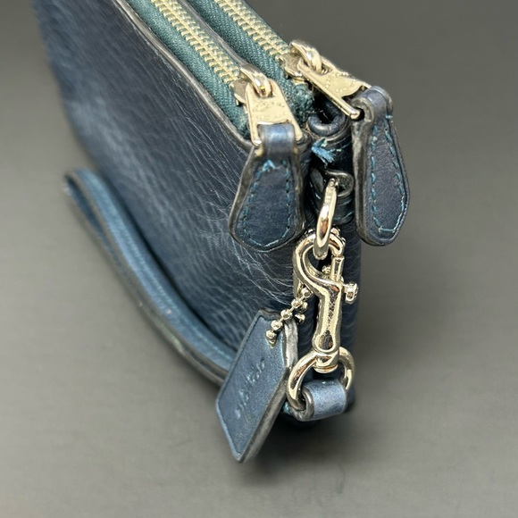 Coach Blue Metallixc Double Pocket Zip Wristlet - Picture 2 of 14